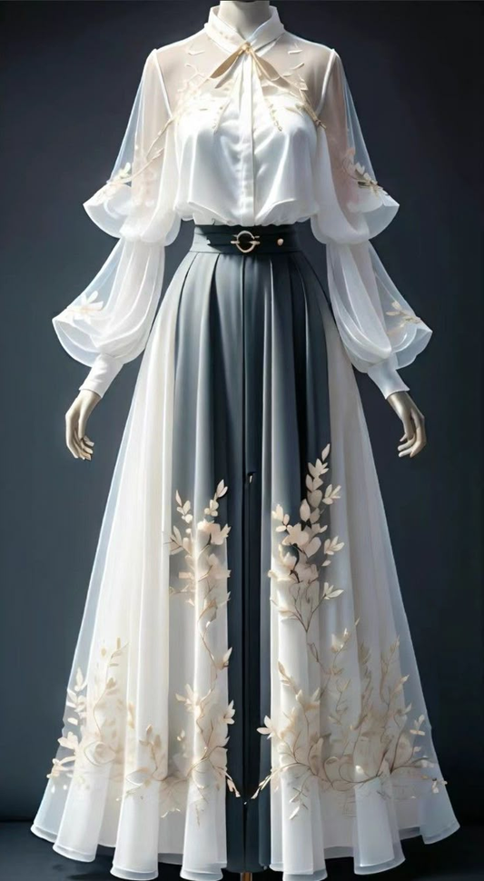 Elegant White Tulle Lace Appliques Long Sleeves Prom Dress A Line Evening Dress Y8514