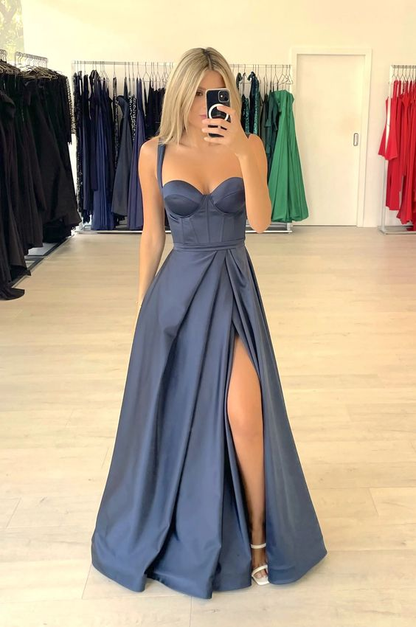 Sexy Backless Spaghetti Strap A Line Solid Color Floor Length Evening Dress Y4930