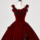 Beautiful Burgundy Velvet Quinceanera Dress Birthday Ball Gown With Rose Flowers Y7750