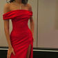 Chic Red Off The Shoulder Evening Dress With Split  Y5295