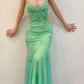 Vintage Mint Green Mermaid Beaded Long Prom Dress Evening Dress Y7747