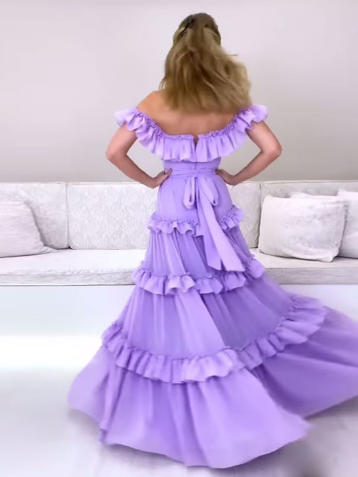 Purple chiffon long prom dress, evening dress Y5355