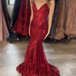 Red V Neck Mermaid Prom Dress,Red Evening Gown Y5967