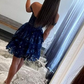 Navy Blue A-Line Sweetheart Lace Tiered Short Homecoming Dress Y8107