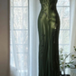 Vintage Dark Green Bodycon Satin Beaded Prom Dress Long Evening Dress Y8557