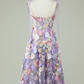 A Line Spaghetti Straps Lavender Tea Length Prom Dress With 3D Flowers Y4042