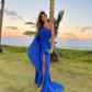 Royal Blue One Shoulder Long Evening Dress With Slit,Wedding Guest Outfit Y4839