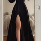 Trendy Black A-line Long Evening Dress with Split Y4064