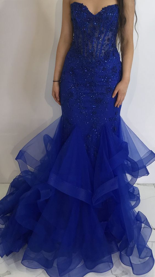 Elegant Royal Blue Mermaid Evening Dress,Royal Blue Evening Gown  Y6607