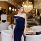 Blue Sheath Short Prom Dress with Split,Y2548