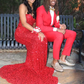 Elegant Red Sequins Mermaid Prom Dress,Red Evening Gown Y5571
