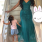 Dark Green Mermaid Tulle Lace Prom Dress Winter Formal Gown  Y4169