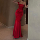 Elegant Red Satin One Shoulder Evening Dress,Sexy Red Evening Gown  Y4063
