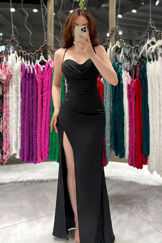 Sheath/Column Sweetheart Ruched Satin Long Prom Evening Dress Y6390