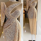 Sparkly Sequin Evening Dress Side Slit Prom Dress One Shoulder Tassels Custom Made Y6411
