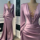 Vintage Purple Prom Dress Long Sleeve Illusion V-neck Mermaid Evening Dress Floor Length Y6647