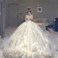 Luxurious White Puffy Wedding Dress With Trail,Stunning White Bridal Dress Y6770