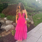 Spaghetti Straps Hot Pink Senior Tulle Prom Dress Y6985