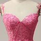 A Line Spaghetti Straps Hot Pink Prom Dress With Appliques Y2800