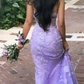 Purple Strapless Tulle Lace Appliques Evening Dress Mermaid Prom Dress Y7910