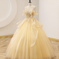 Yellow Ball Gown Beaded Sweet 16 Dress, Yellow Long Formal Dress Y4045