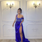 Elegant Blue Sheath Evening Dress With Split,Blue Formal Gown Y6426