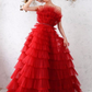 Red Tulle Long A line Ball Gown,Red Evening Dress Y3067