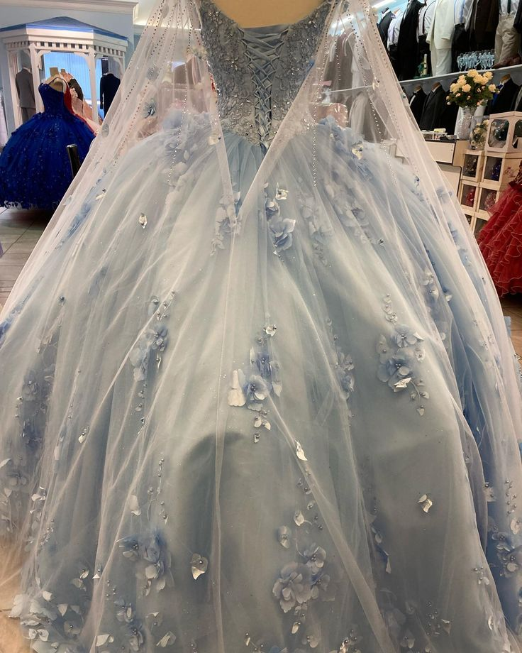 Ball Gown Light Blue Quinceanera Dresses 3D Flowers Sweet 16 Dress  Y6569