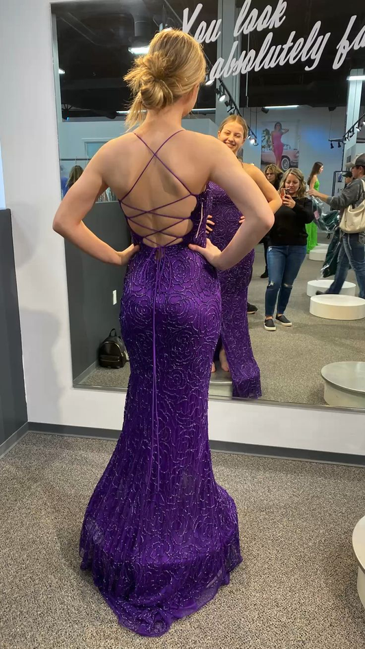 Luxurious Purple Mermaid Prom Dress,Lace-up Back Prom Gown Y5027