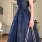 Navy Blue A Line Lace Appliques Prom Dress Elegant   Evening Gown Y7830