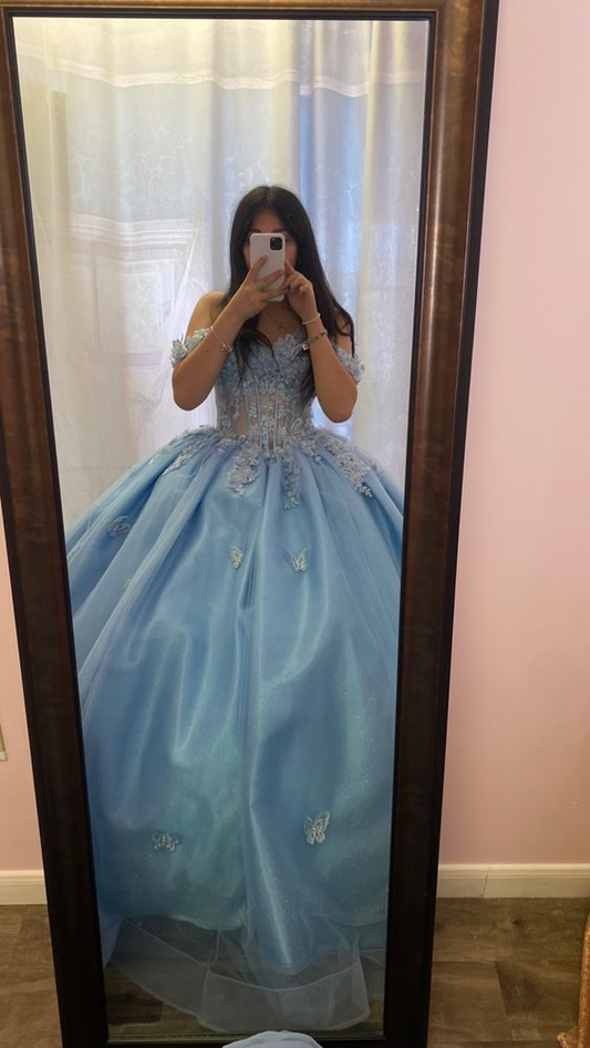 Blue Off The Shoulder Ball Gown,Blue Quinceanera Dress,Sweet 16 Dress Y6508
