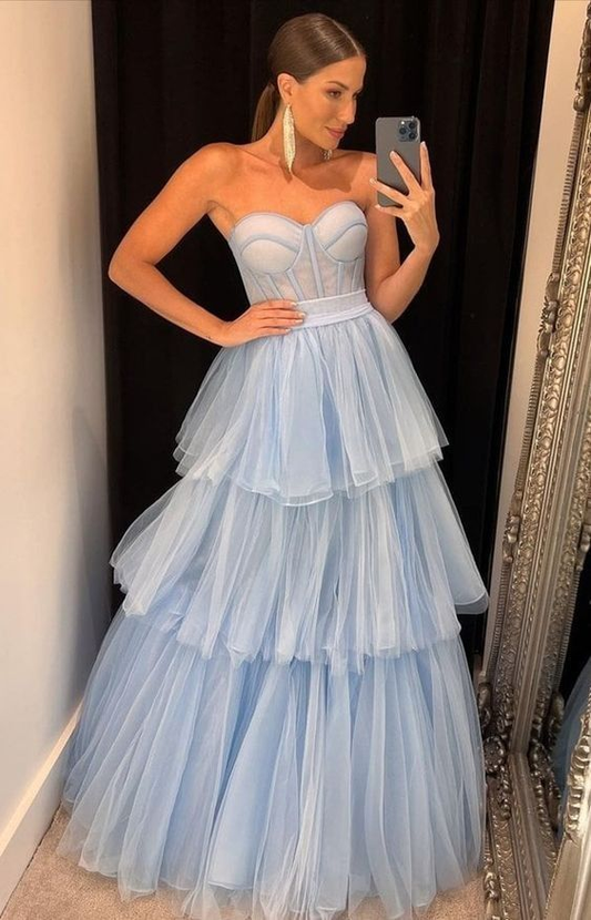 Sexy Tulle Sweetheart V-Neck A-Line Long Prom Dress Y7046