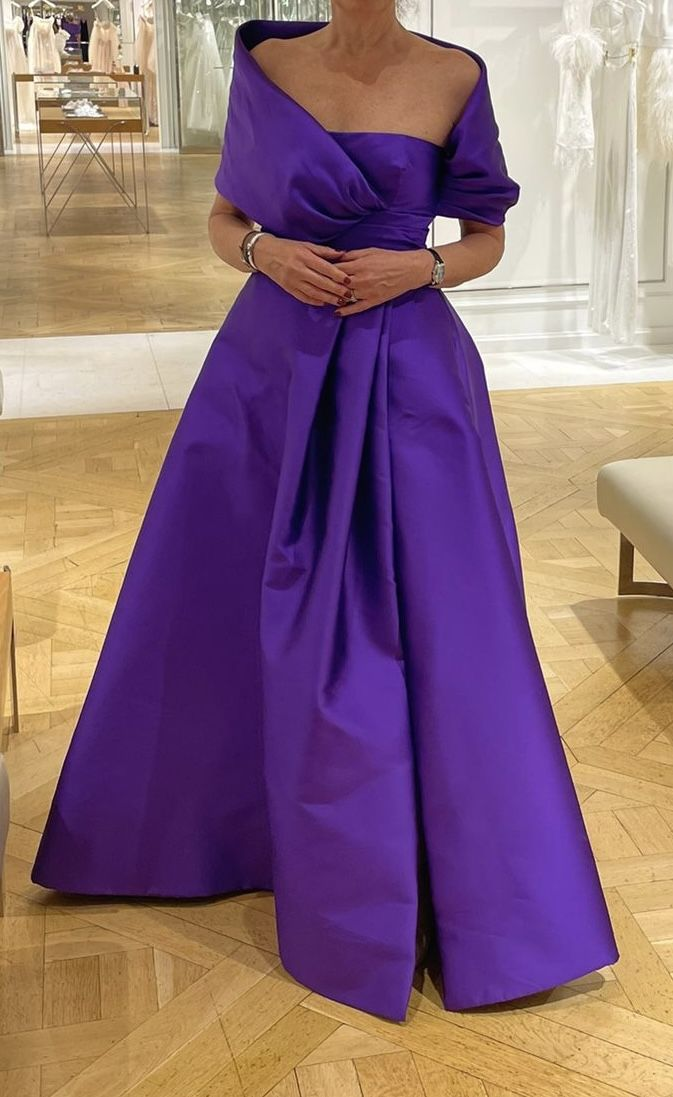 Purple A-line Satin Long Evening Dress,Purple Wedding Guest Dress Y4006