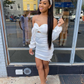Sexy White Homecoming Dress with Long Sleeves,White Party Dress Y2157