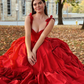 Tie Straps Red Corset A-Line Long Prom Dress Y4956