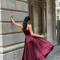 Vintage A Line Straps Burgundy Satin Long Prom Dress Evening Dress Y7994