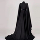 Black Satin Long Prom Dress Gothic Style Y109