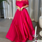 Off The Shoulder Hot Pink A-Line Evening Prom Dress Y6554