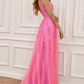 A-line Navy Blue Prom Dress Lace Tulle Evening Dress Y382
