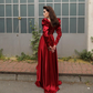 Elegant Formal Burgundy Evening Dress with Long Sleeves  Y4727