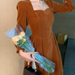 Vintage Black Velvet Prom Dress With Long Sleeves,New Years Party Dress Y1168