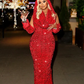 Charming Red Sequin Sheath Prom Dress,Red Evening Dress Y4701