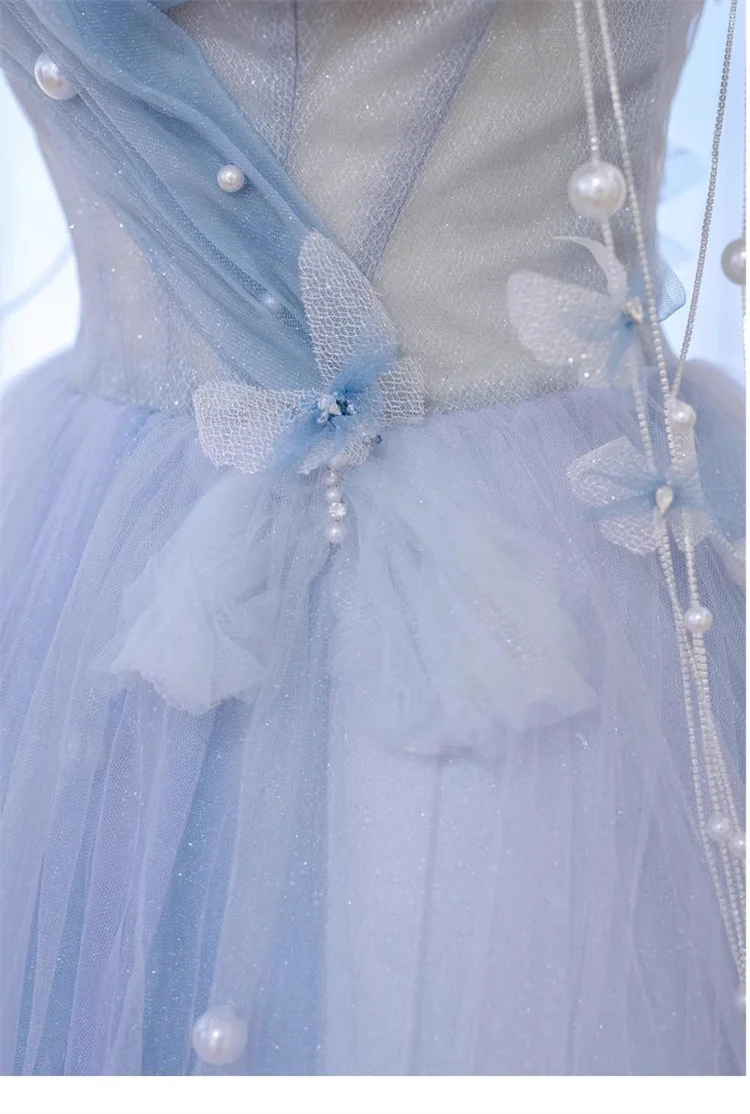 A-Line Blue Tulle Long Prom Dress, Blue Tulle Formal Dress Y6774