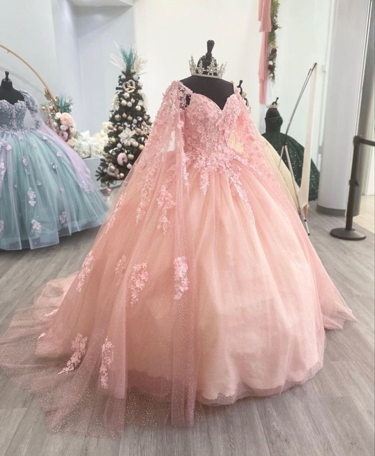 Pink Tulle Lace Ball Gown,Pink Sweet 16 Dress,Pink Princess Dress Y2339