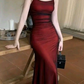 Vintage Satin Tulle Spaghetti Straps Prom Dress Evening Dress Y8471
