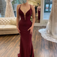 Fashion Burgundy Mermaid Evening Dress,Burgundy Formal Gown Y6429