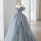 Smoke Gray Ball Gown Off The Shoulder Irregular Hem Sweet 16 Dress  Y2590