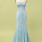 Mermaid Spaghetti Straps Light Pink Long Prom Dress with Appliques Y2316