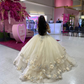 Champagne quince dress with flowers forest sweet 16 dress off the shoulder ball gown Y3026