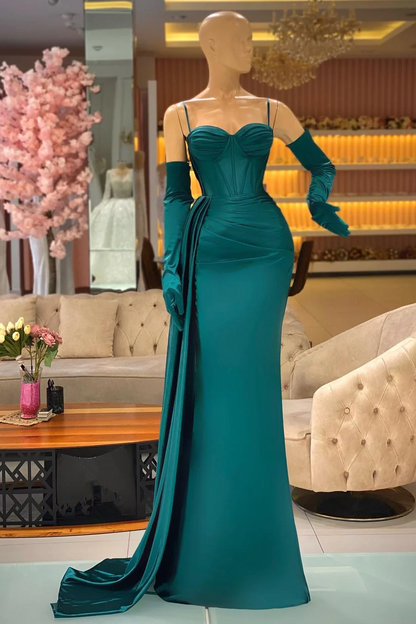 Sexy Green Mermaid Spaghetti Straps Cheap Long Prom Dresses Y2988